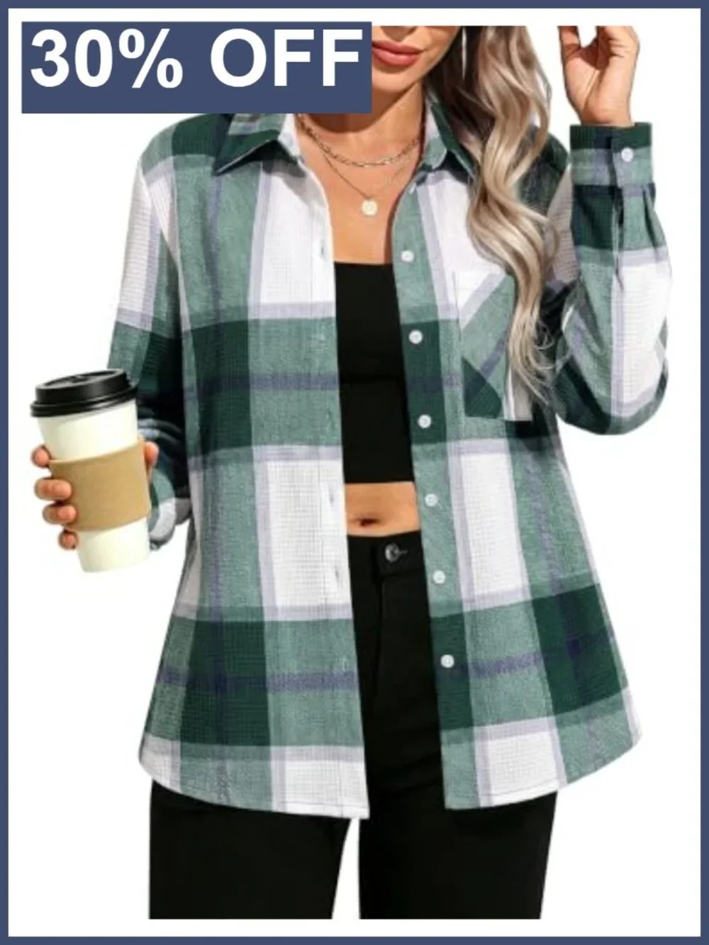 Waffle Plaid Knit Button Down Shirt - Cozy & Breathable